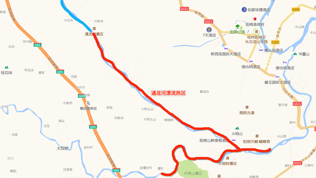 遇龙河漂流密集区域